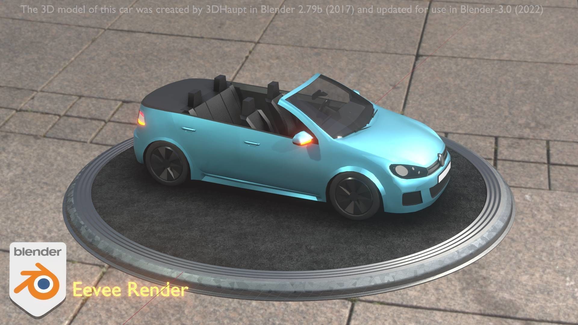 City Car 53 Compact Class Convertible Open Type-C Blue Low-poly 3D model_59