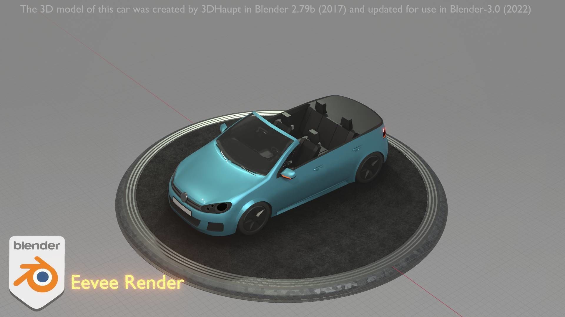 City Car 53 Compact Class Convertible Open Type-C Blue Low-poly 3D model_30