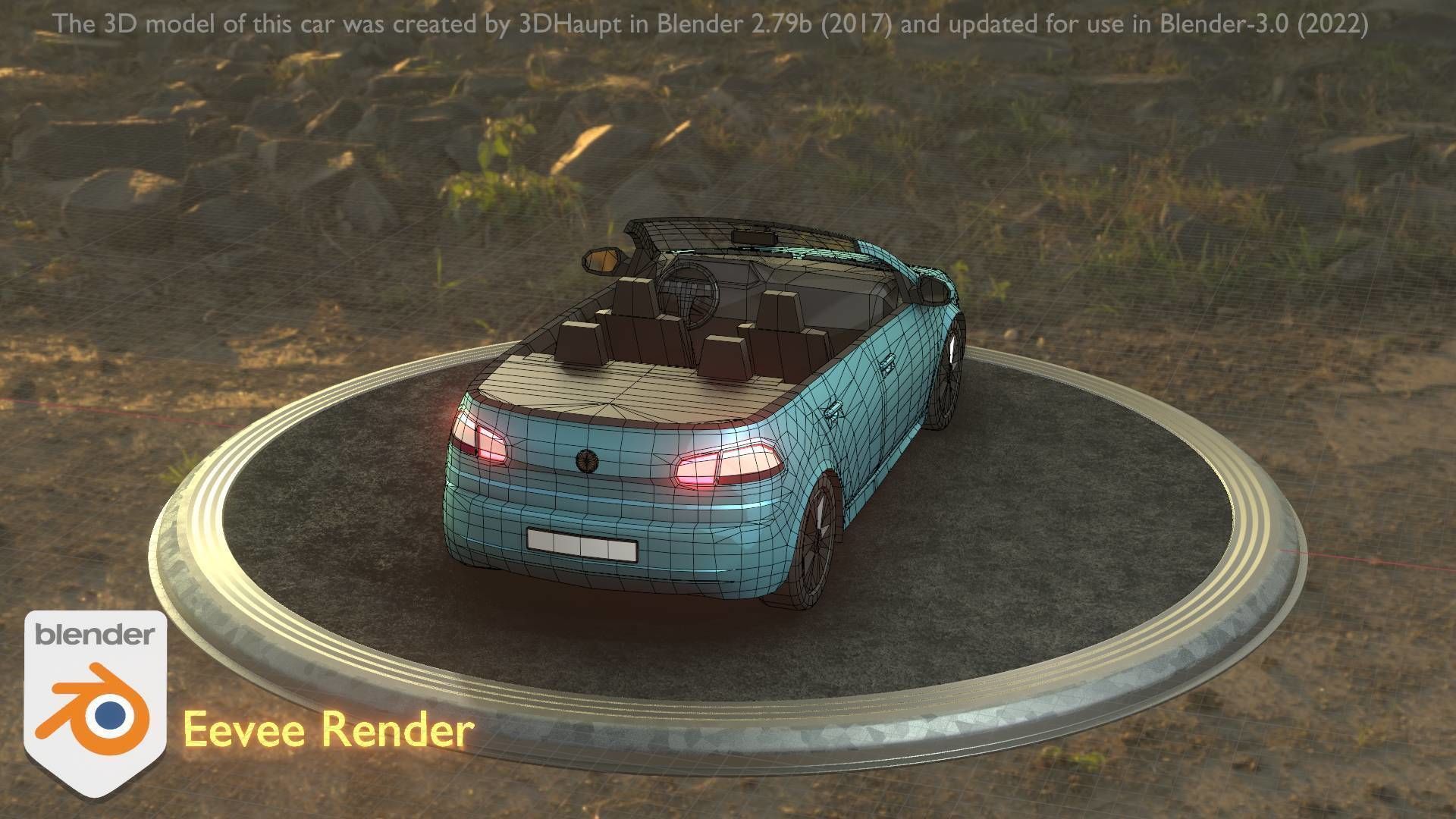 City Car 53 Compact Class Convertible Open Type-C Blue Low-poly 3D model_81