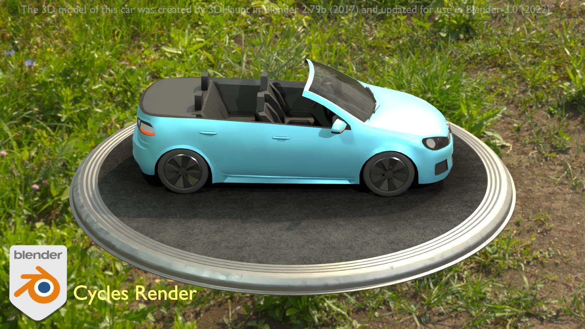 City Car 53 Compact Class Convertible Open Type-C Blue Low-poly 3D model_67
