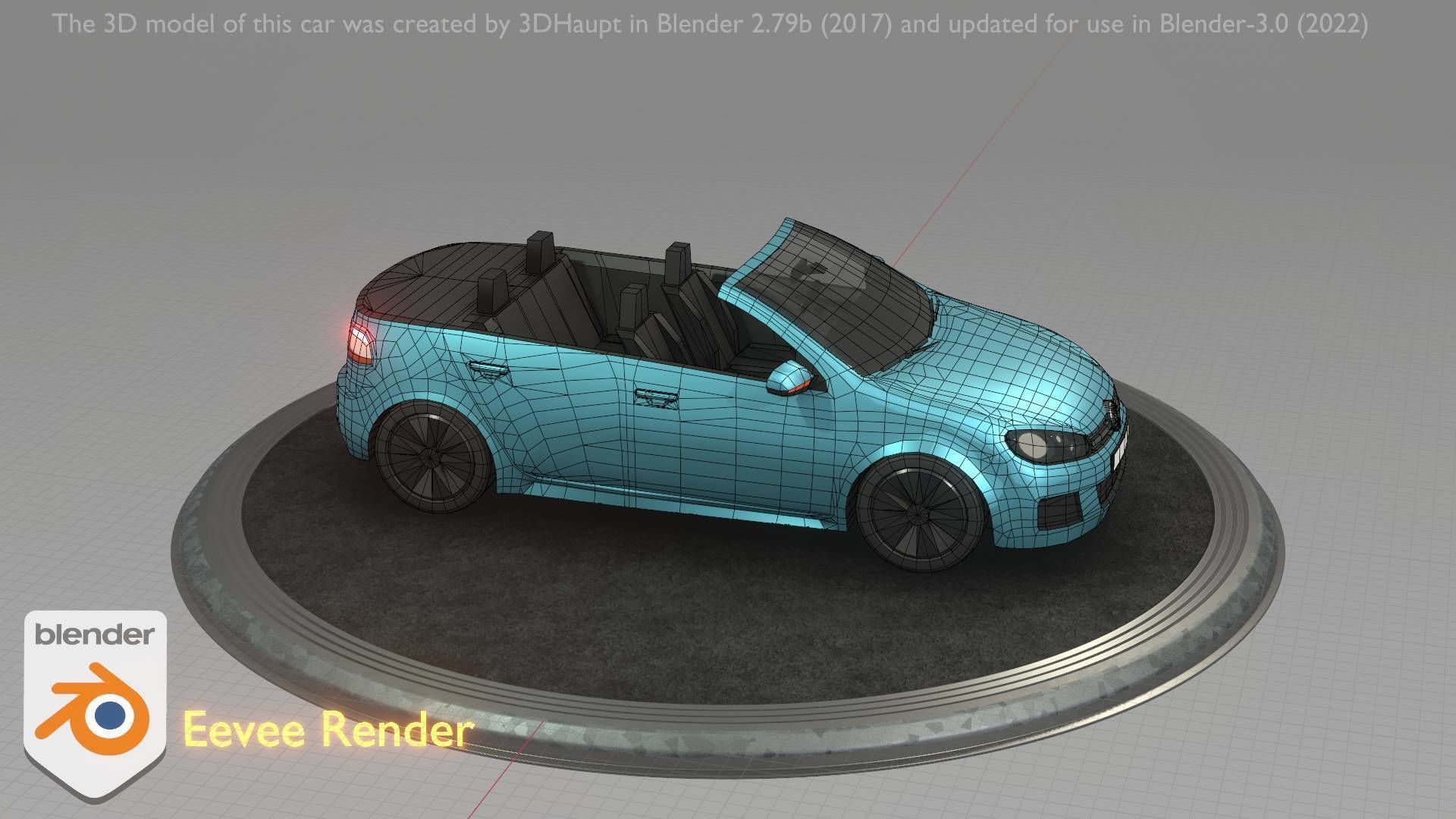 City Car 53 Compact Class Convertible Open Type-C Blue Low-poly 3D model_43