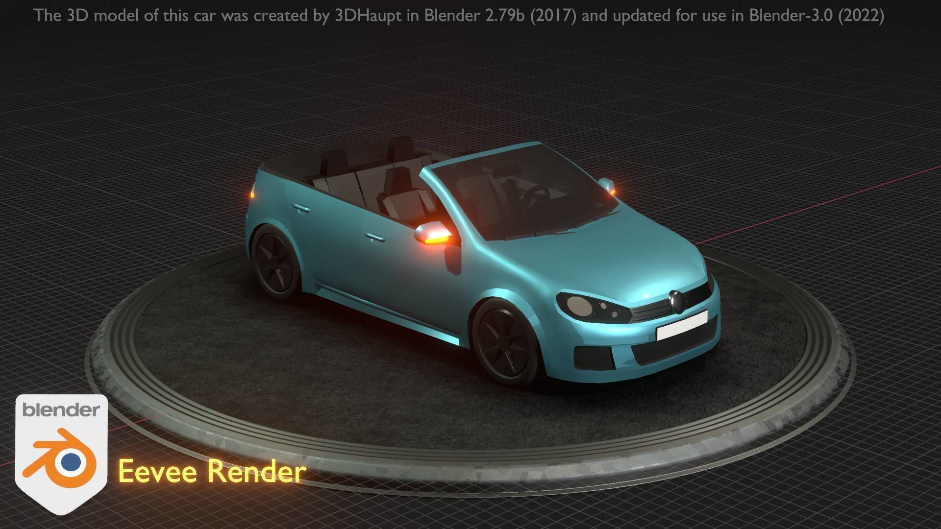 City Car 53 Compact Class Convertible Open Type-C Blue Low-poly 3D model_82