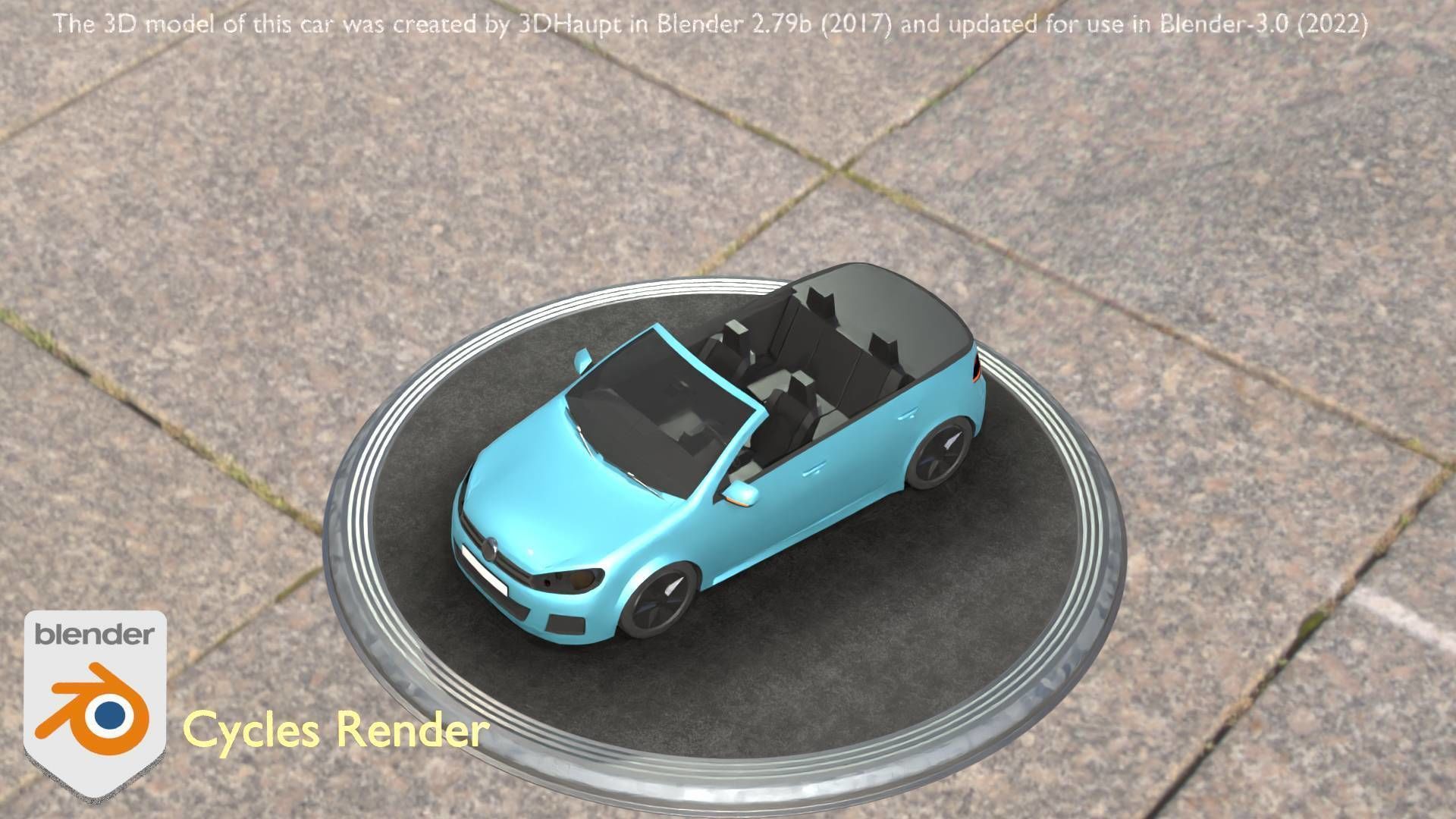 City Car 53 Compact Class Convertible Open Type-C Blue Low-poly 3D model_17