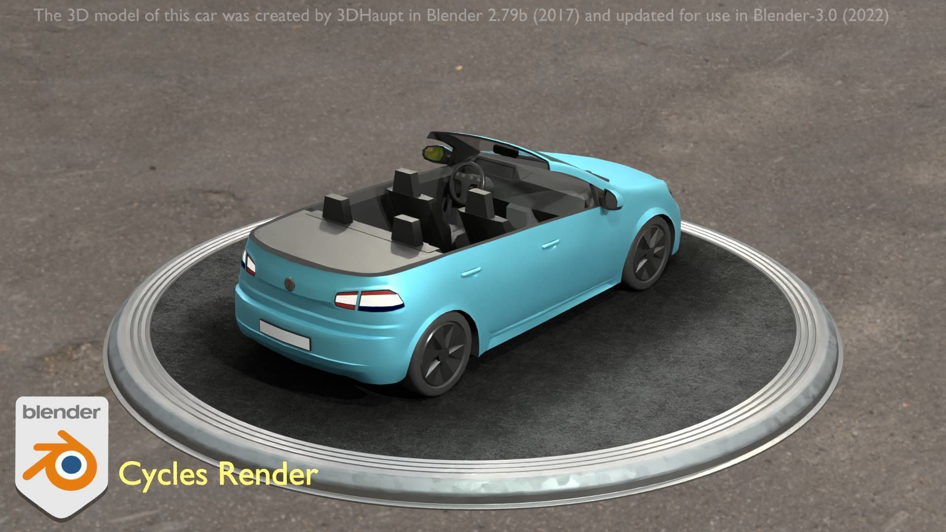 City Car 53 Compact Class Convertible Open Type-C Blue Low-poly 3D model_64