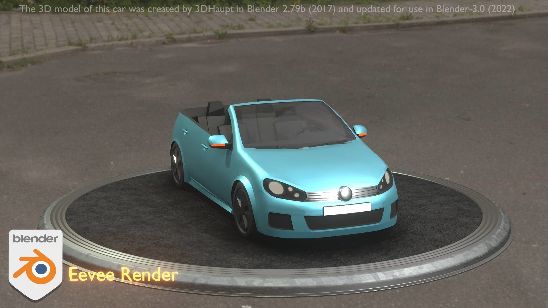 City Car 53 Compact Class Convertible Open Type-C Blue Low-poly 3D model_52