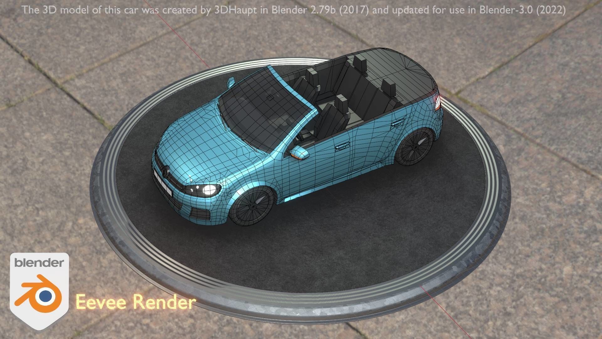 City Car 53 Compact Class Convertible Open Type-C Blue Low-poly 3D model_44