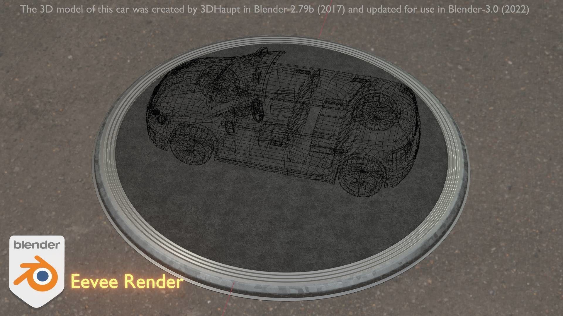 City Car 53 Compact Class Convertible Open Type-C Blue Low-poly 3D model_58