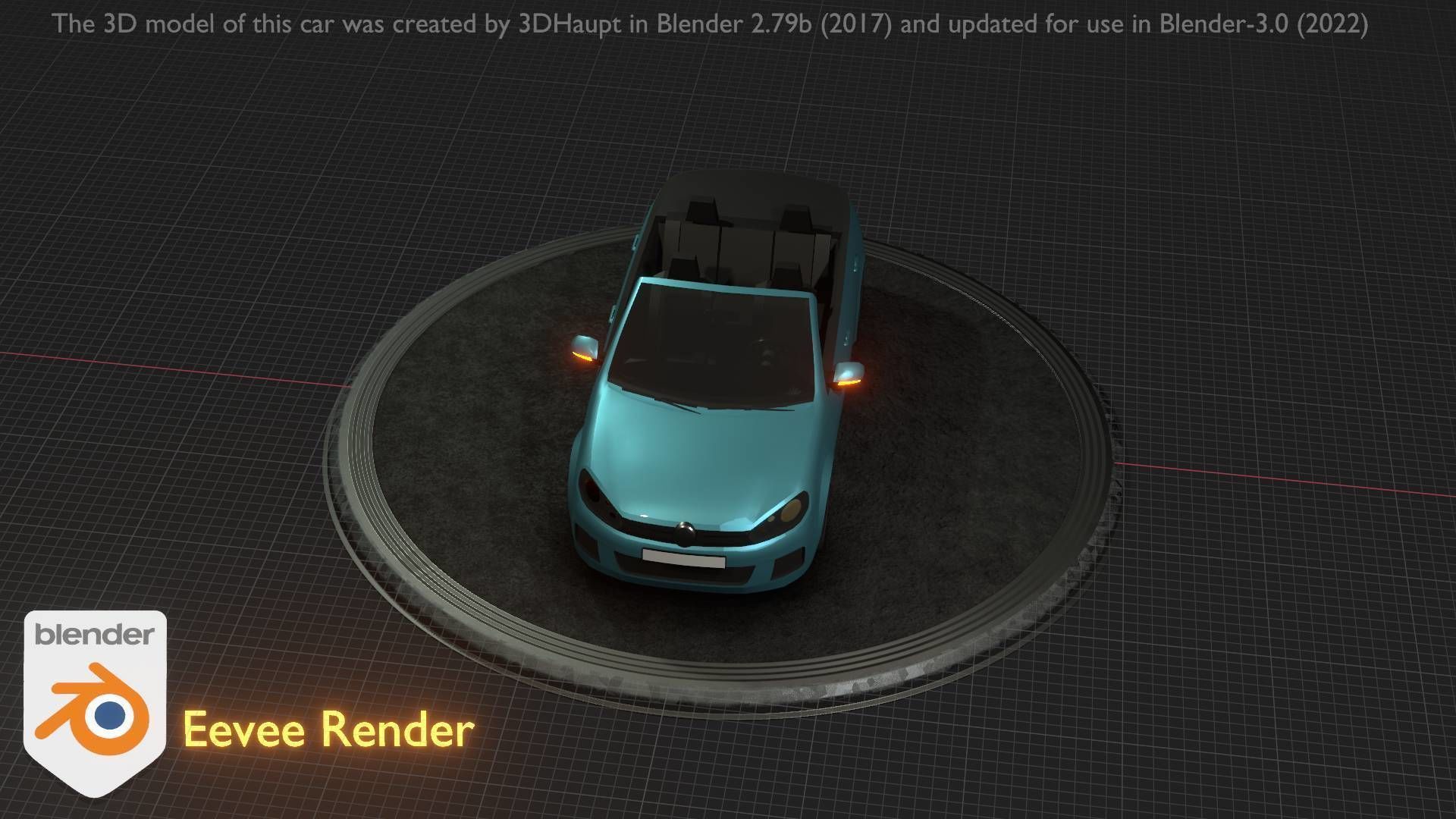 City Car 53 Compact Class Convertible Open Type-C Blue Low-poly 3D model_62