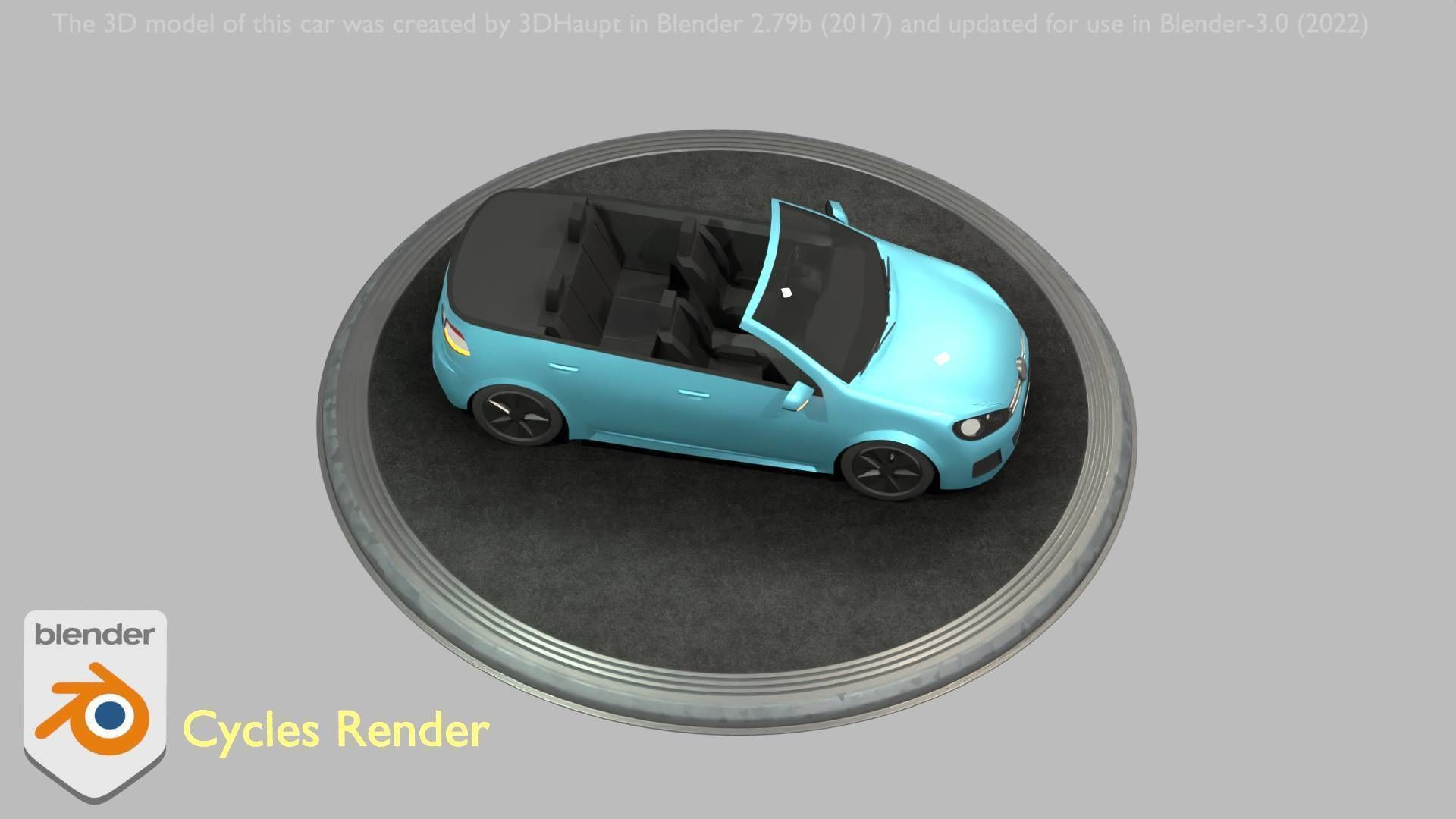 City Car 53 Compact Class Convertible Open Type-C Blue Low-poly 3D model_42