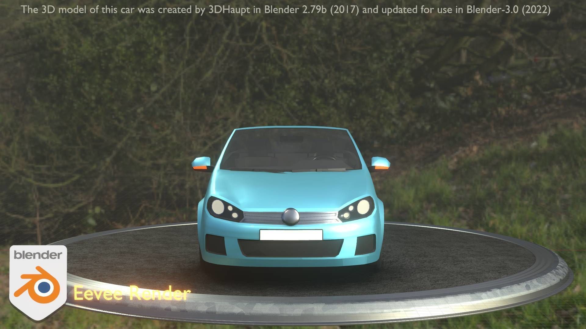 City Car 53 Compact Class Convertible Open Type-C Blue Low-poly 3D model_87