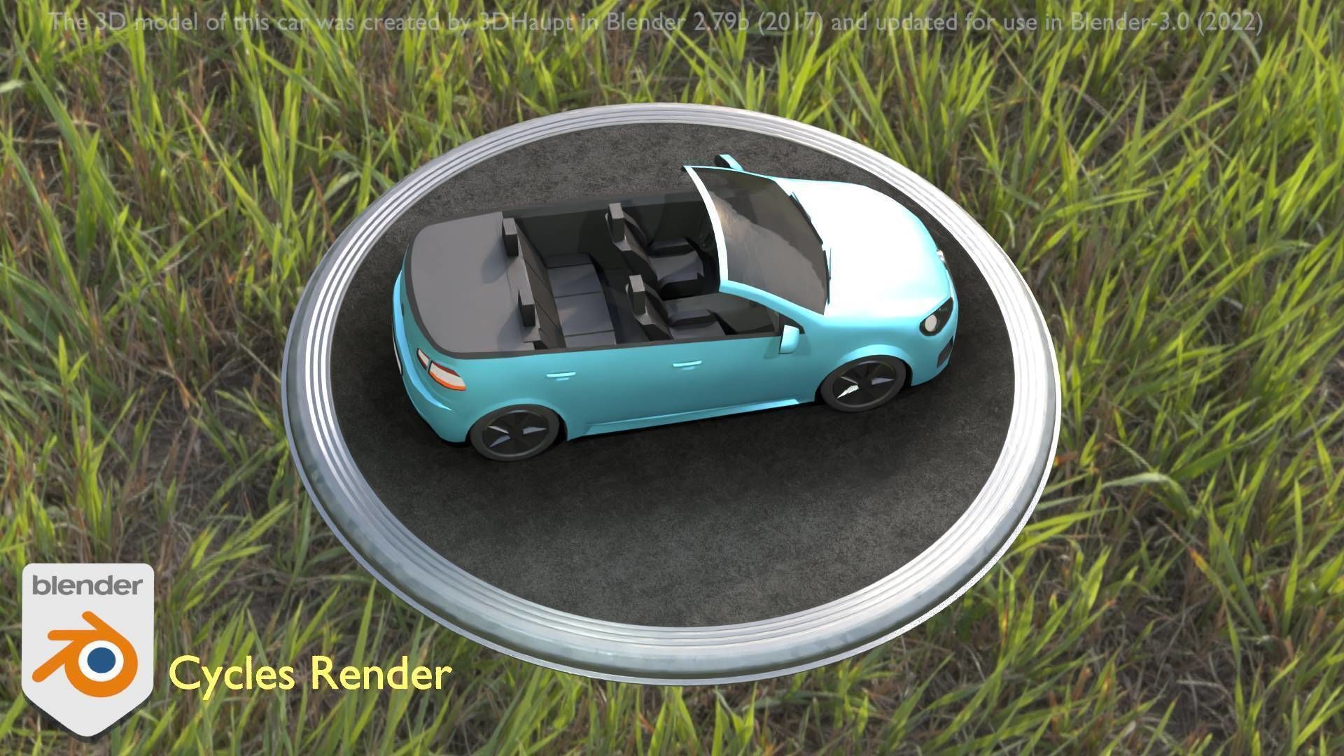 City Car 53 Compact Class Convertible Open Type-C Blue Low-poly 3D model_94