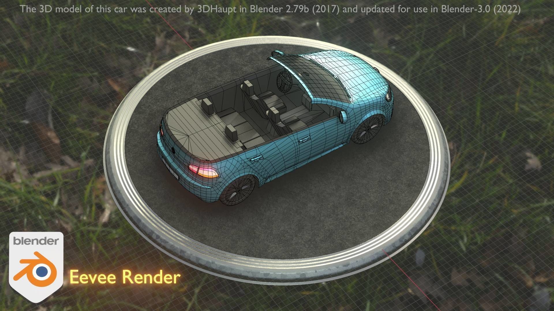 City Car 53 Compact Class Convertible Open Type-C Blue Low-poly 3D model_36