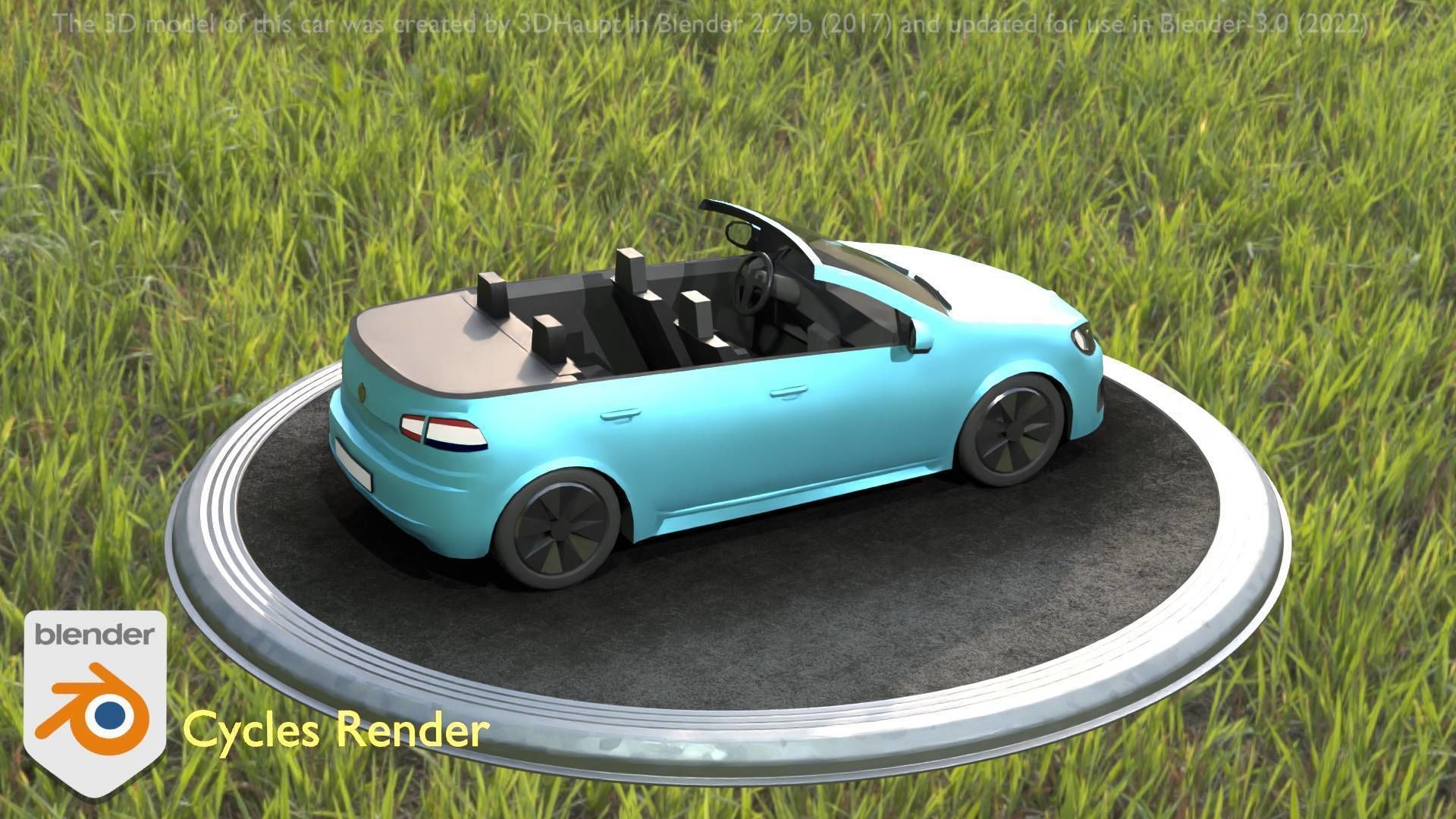 City Car 53 Compact Class Convertible Open Type-C Blue Low-poly 3D model_95