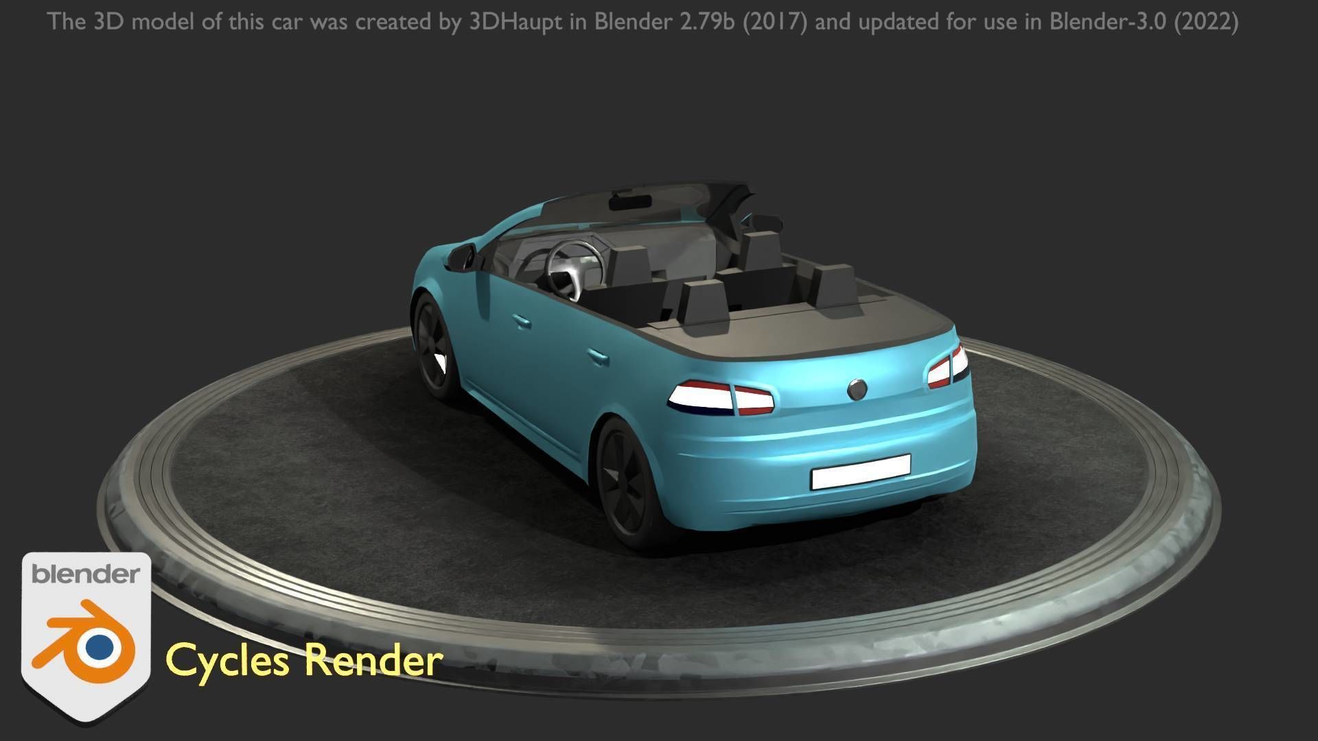 City Car 53 Compact Class Convertible Open Type-C Blue Low-poly 3D model_84