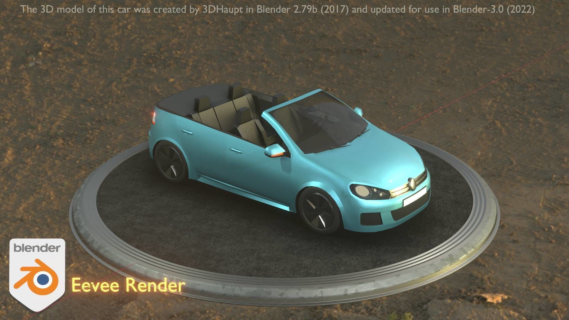City Car 53 Compact Class Convertible Open Type-C Blue Low-poly 3D model_6