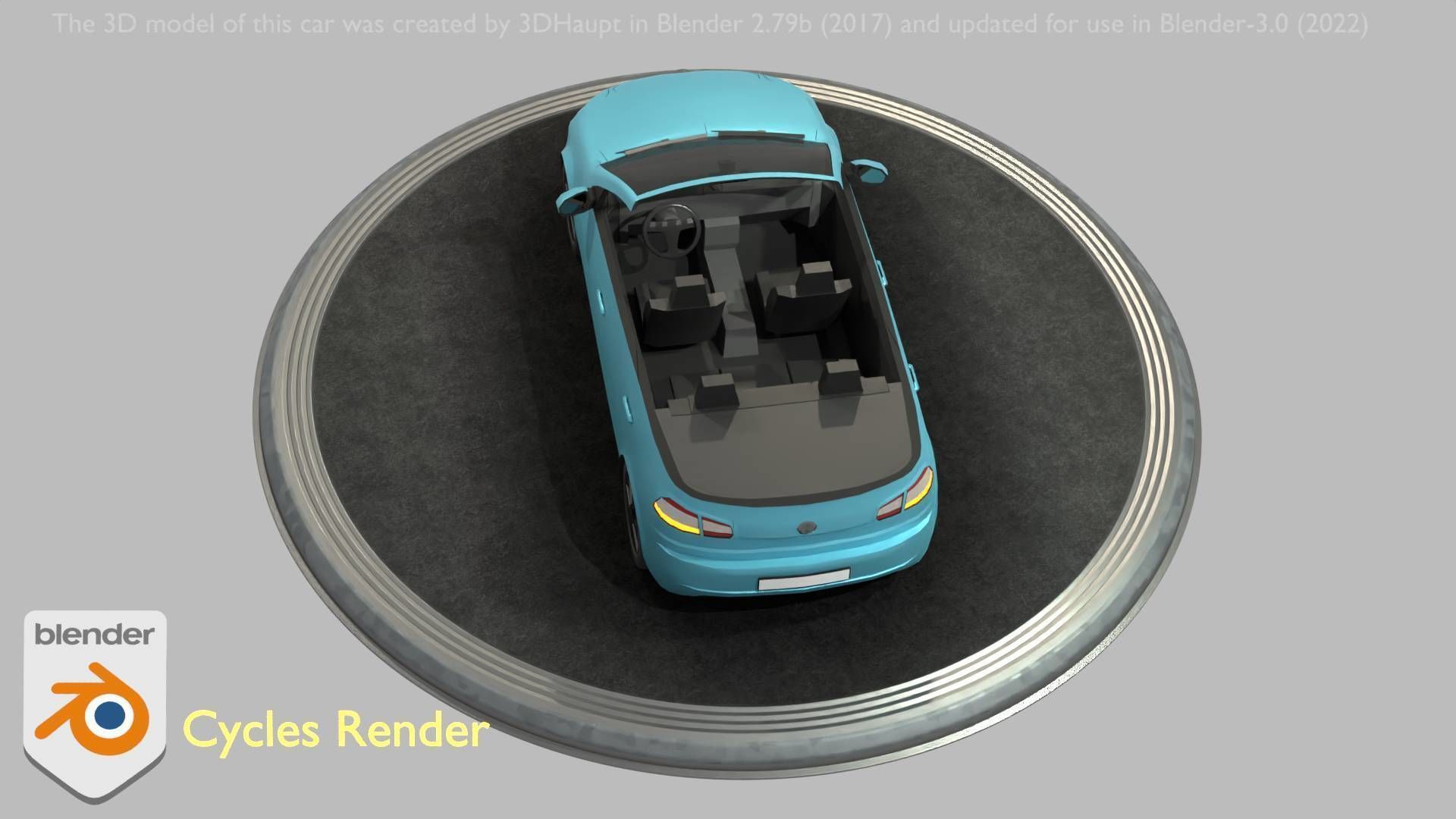 City Car 53 Compact Class Convertible Open Type-C Blue Low-poly 3D model_97