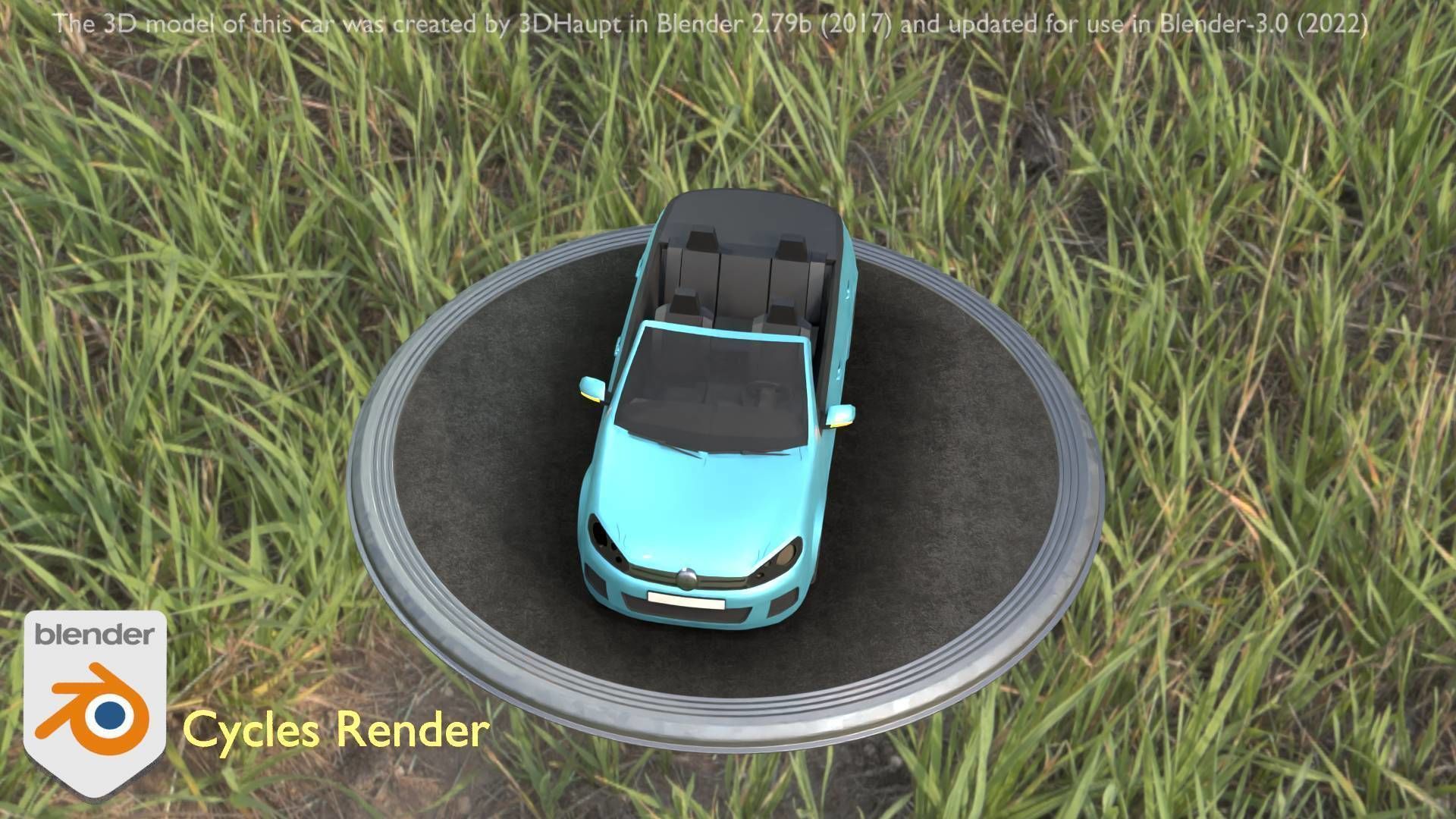 City Car 53 Compact Class Convertible Open Type-C Blue Low-poly 3D model_39