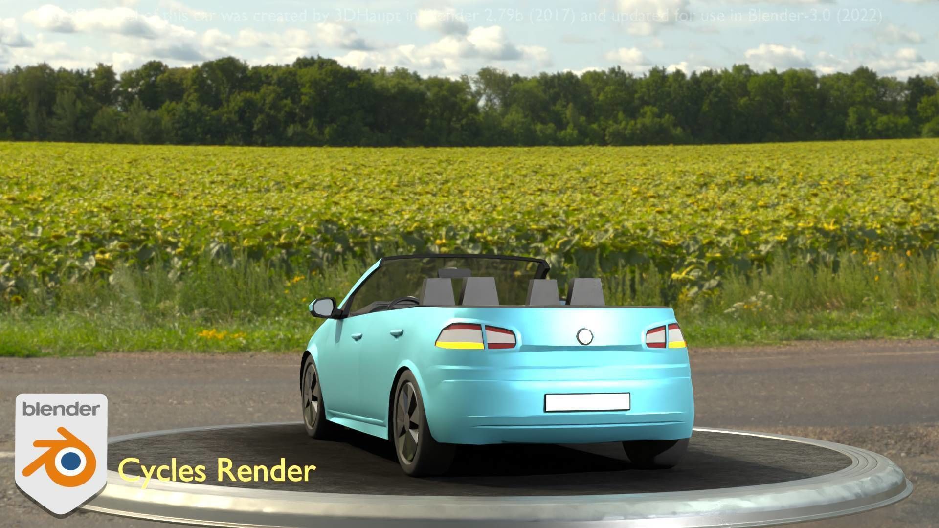 City Car 53 Compact Class Convertible Open Type-C Blue Low-poly 3D model_55