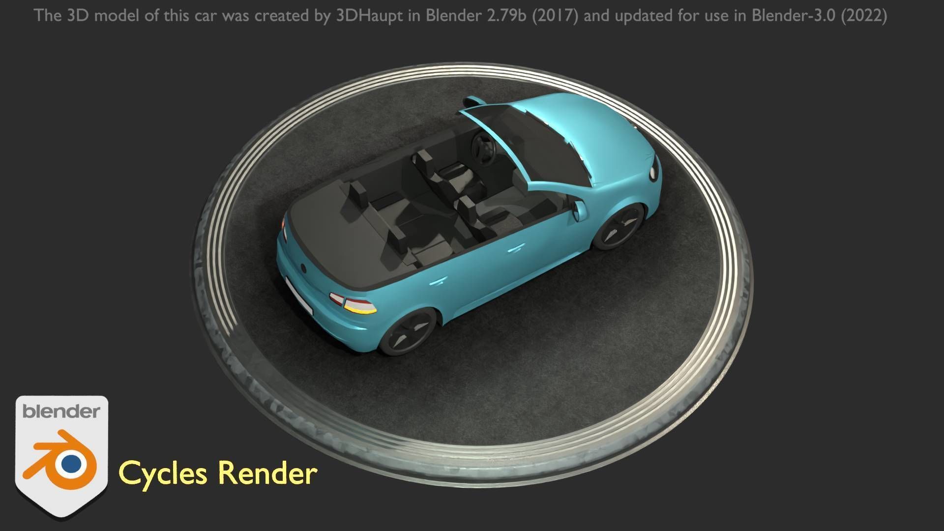 City Car 53 Compact Class Convertible Open Type-C Blue Low-poly 3D model_4