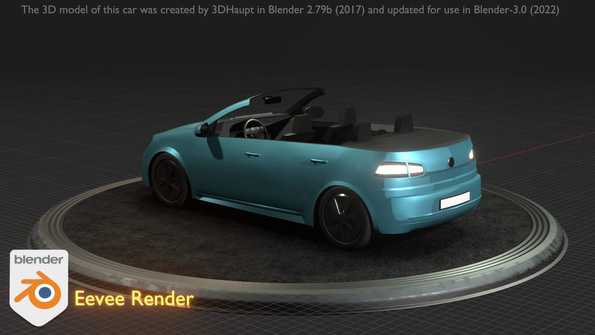 City Car 53 Compact Class Convertible Open Type-C Blue Low-poly 3D model_38