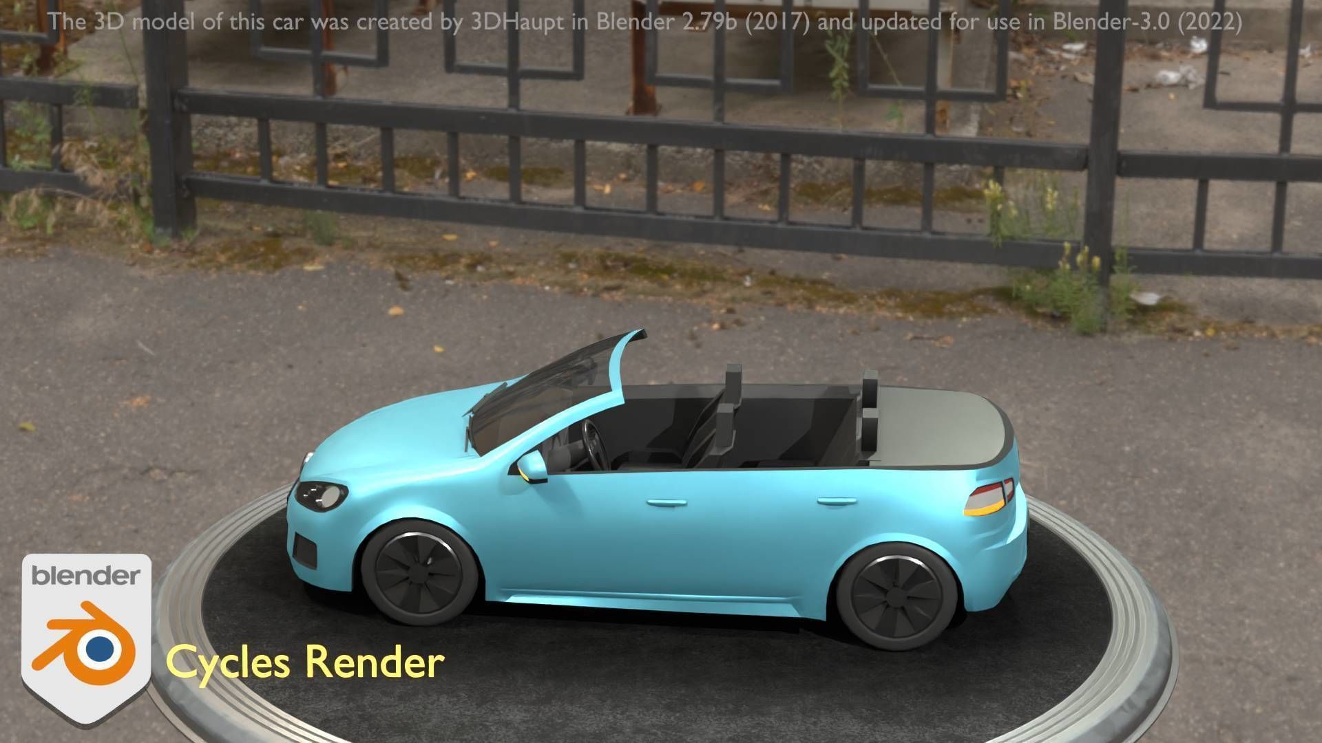 City Car 53 Compact Class Convertible Open Type-C Blue Low-poly 3D model_8