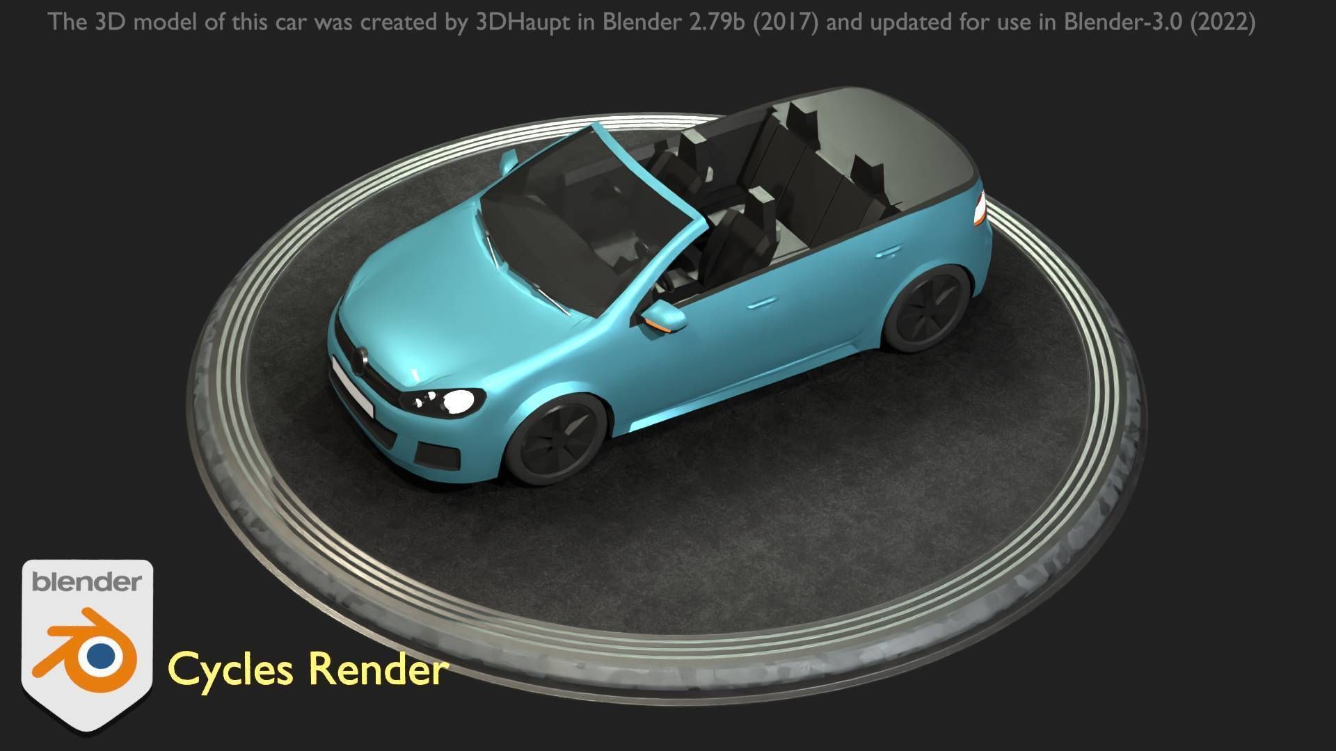 City Car 53 Compact Class Convertible Open Type-C Blue Low-poly 3D model_27