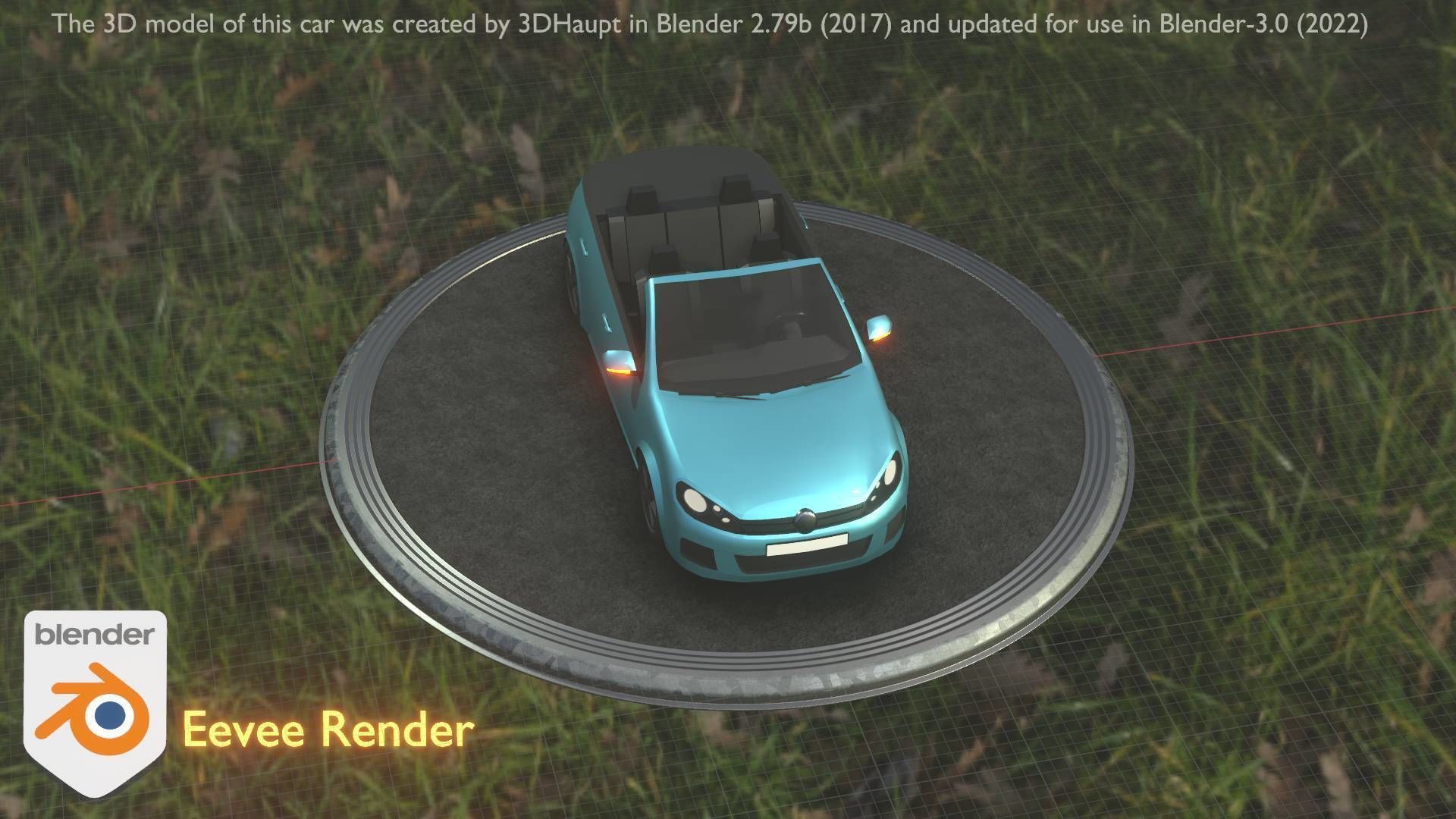 City Car 53 Compact Class Convertible Open Type-C Blue Low-poly 3D model_85