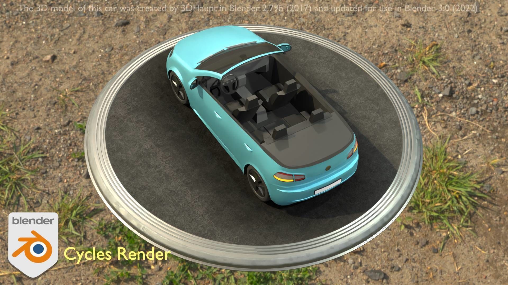 City Car 53 Compact Class Convertible Open Type-C Blue Low-poly 3D model_69