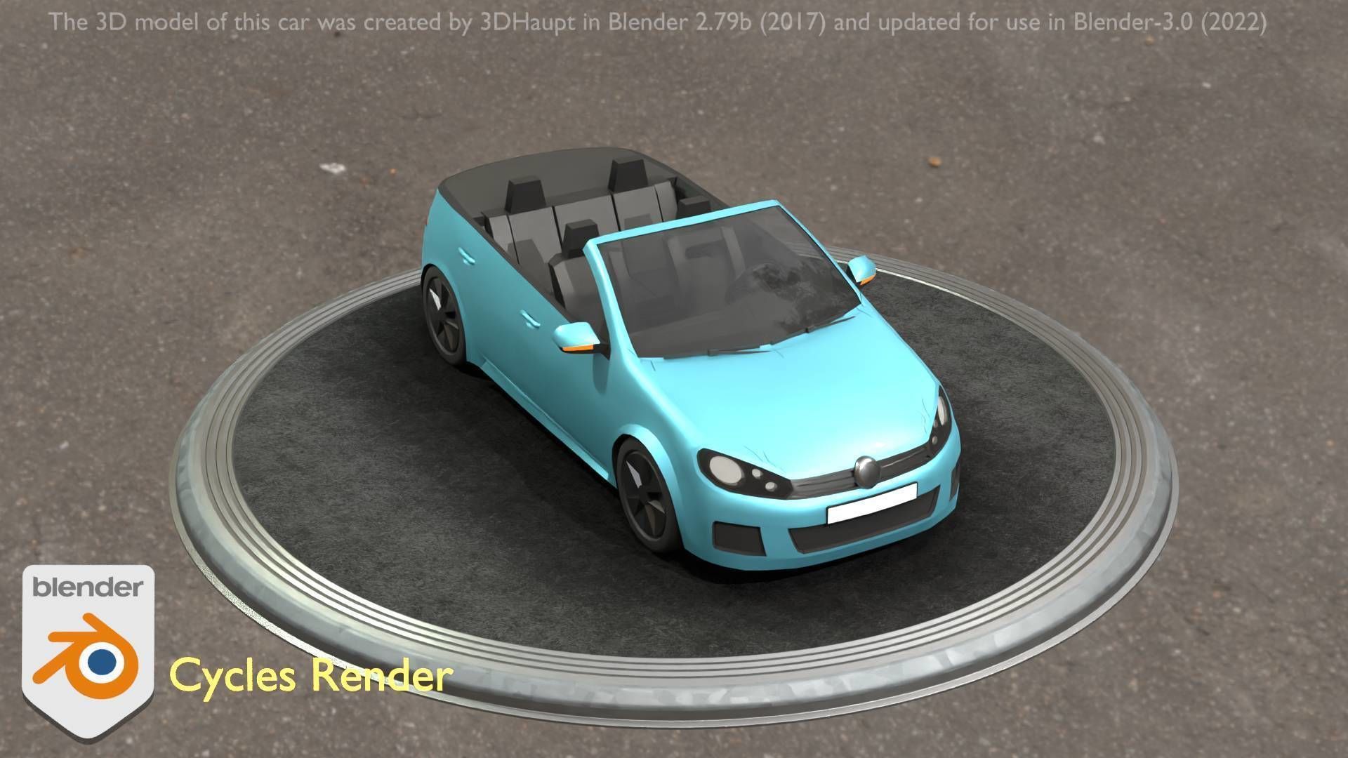 City Car 53 Compact Class Convertible Open Type-C Blue Low-poly 3D model_89