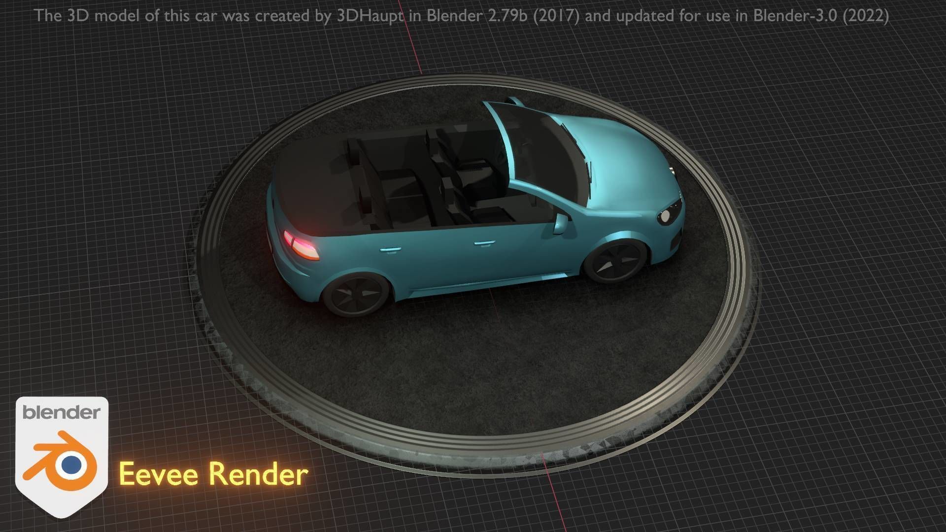 City Car 53 Compact Class Convertible Open Type-C Blue Low-poly 3D model_29