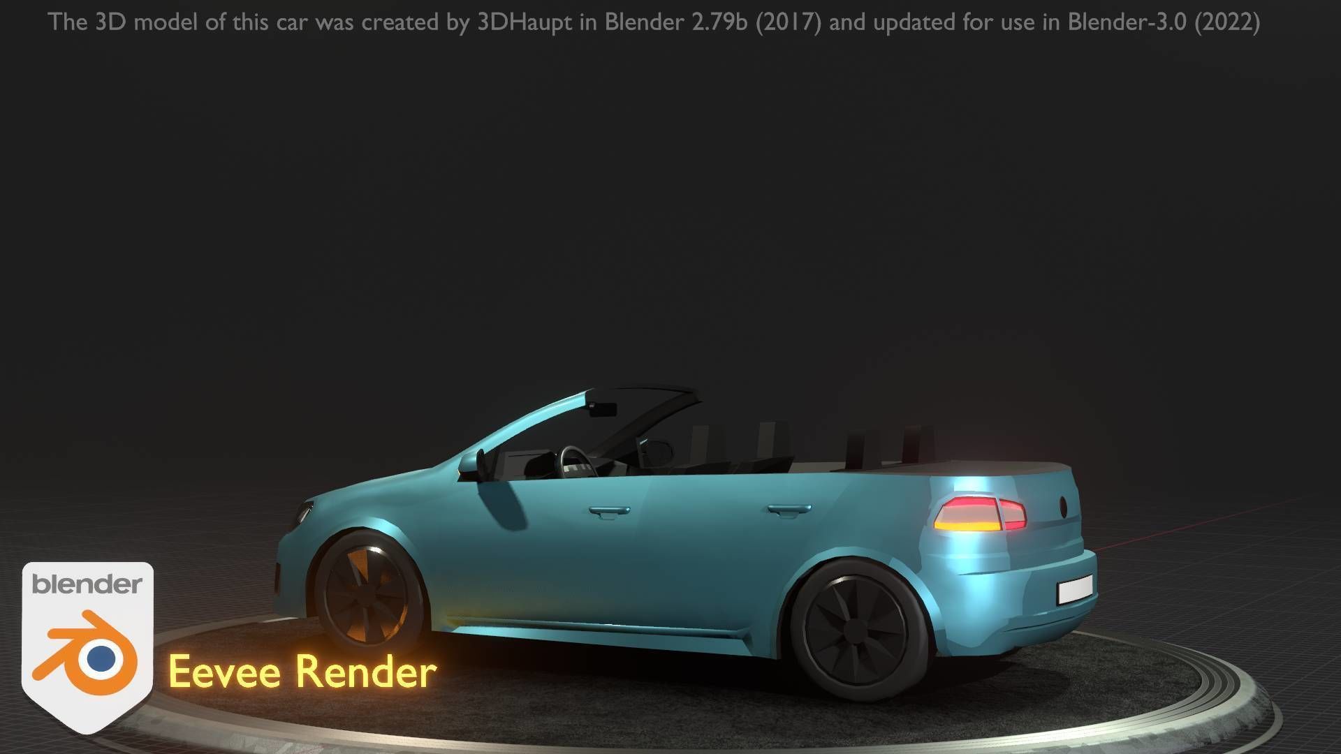 City Car 53 Compact Class Convertible Open Type-C Blue Low-poly 3D model_77