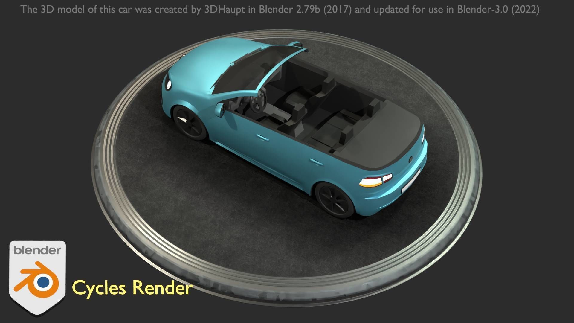 City Car 53 Compact Class Convertible Open Type-C Blue Low-poly 3D model_23