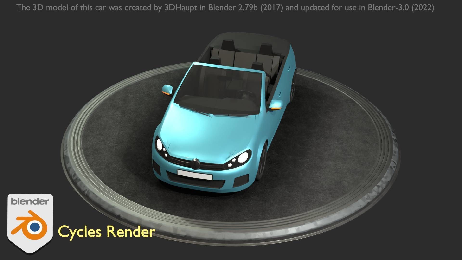 City Car 53 Compact Class Convertible Open Type-C Blue Low-poly 3D model_20