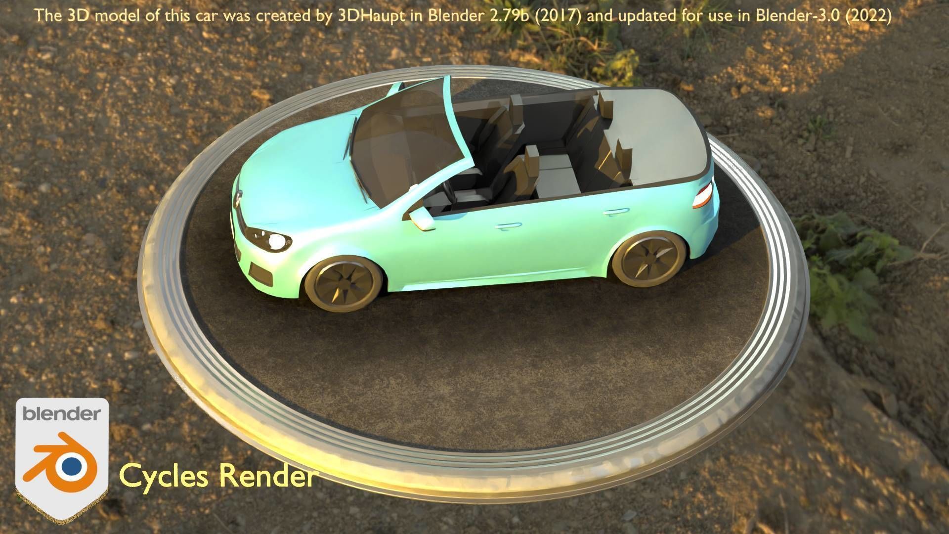 City Car 53 Compact Class Convertible Open Type-C Blue Low-poly 3D model_26