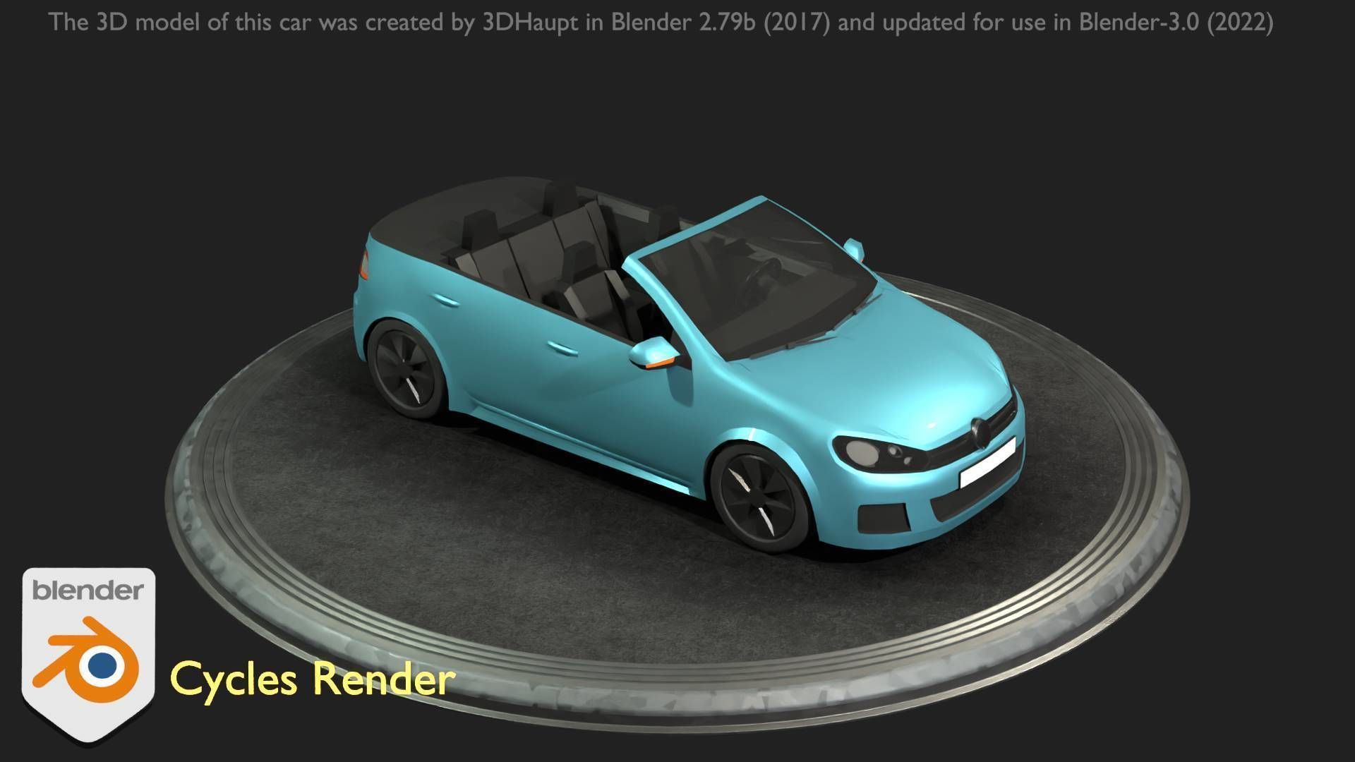 City Car 53 Compact Class Convertible Open Type-C Blue Low-poly 3D model_68