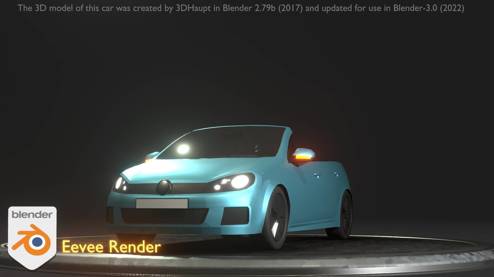 City Car 53 Compact Class Convertible Open Type-C Blue Low-poly 3D model_80