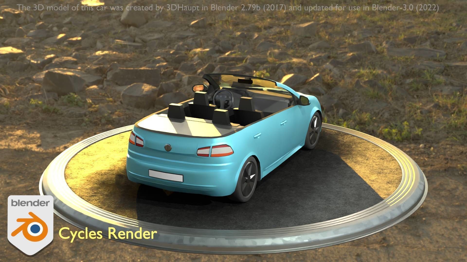 City Car 53 Compact Class Convertible Open Type-C Blue Low-poly 3D model_50