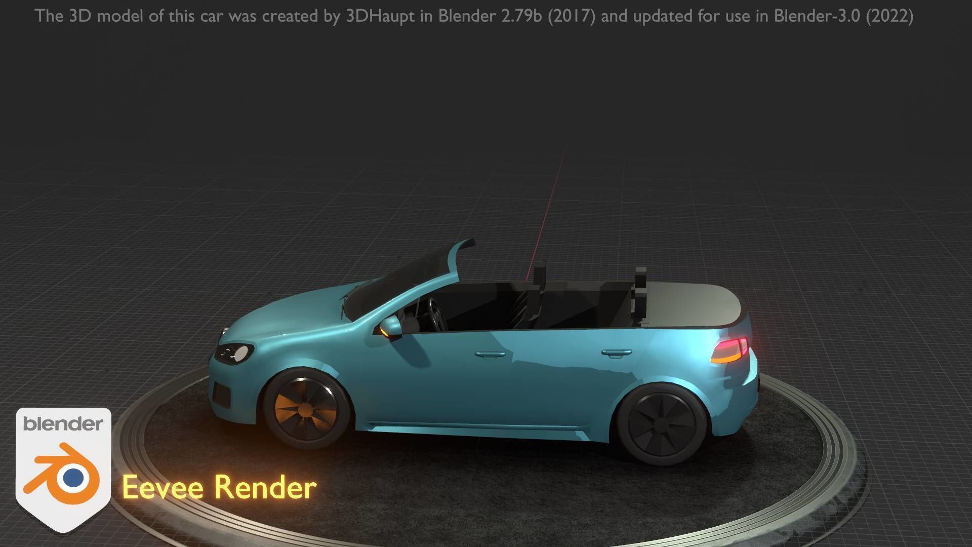 City Car 53 Compact Class Convertible Open Type-C Blue Low-poly 3D model_11