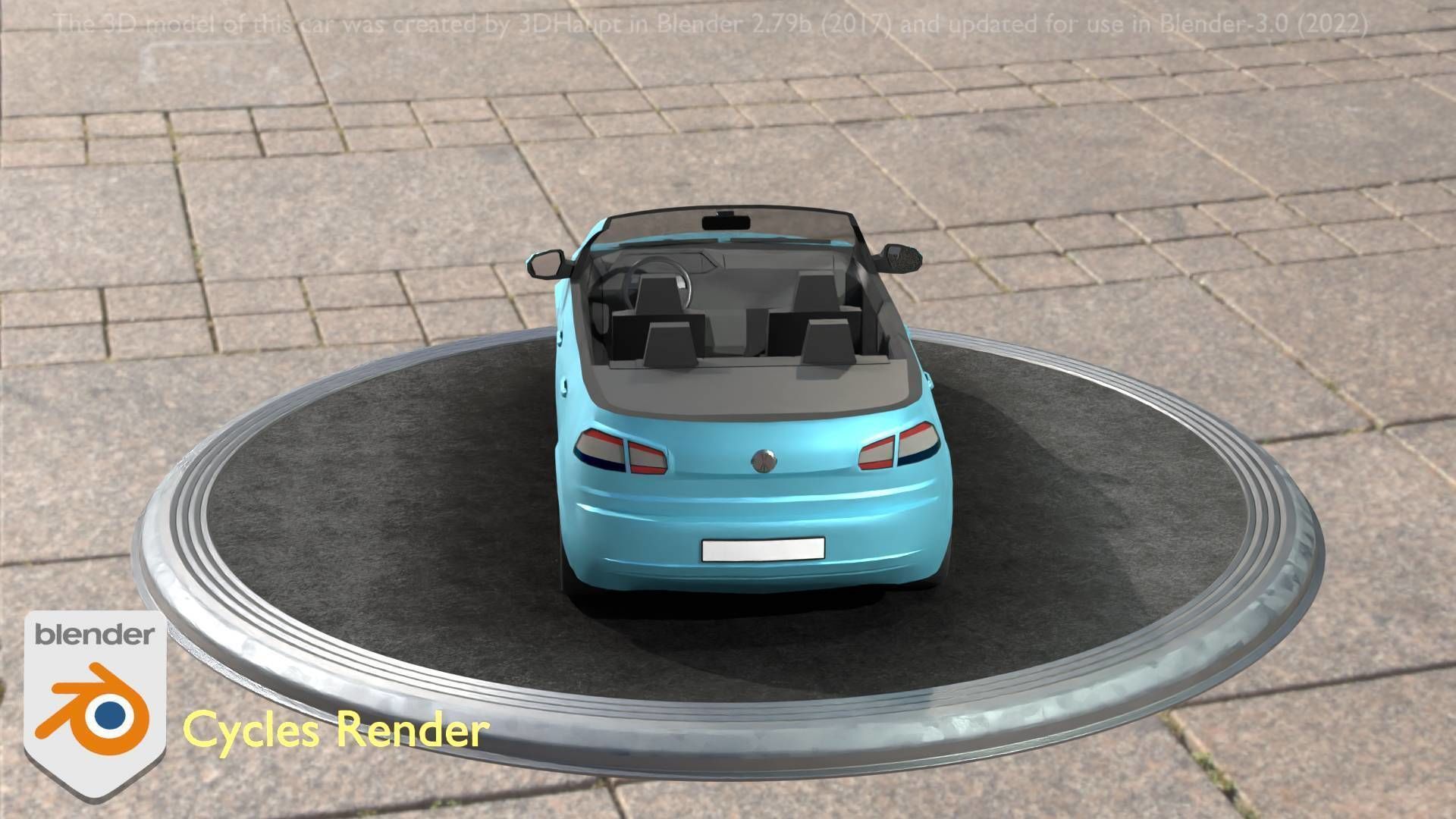 City Car 53 Compact Class Convertible Open Type-C Blue Low-poly 3D model_7