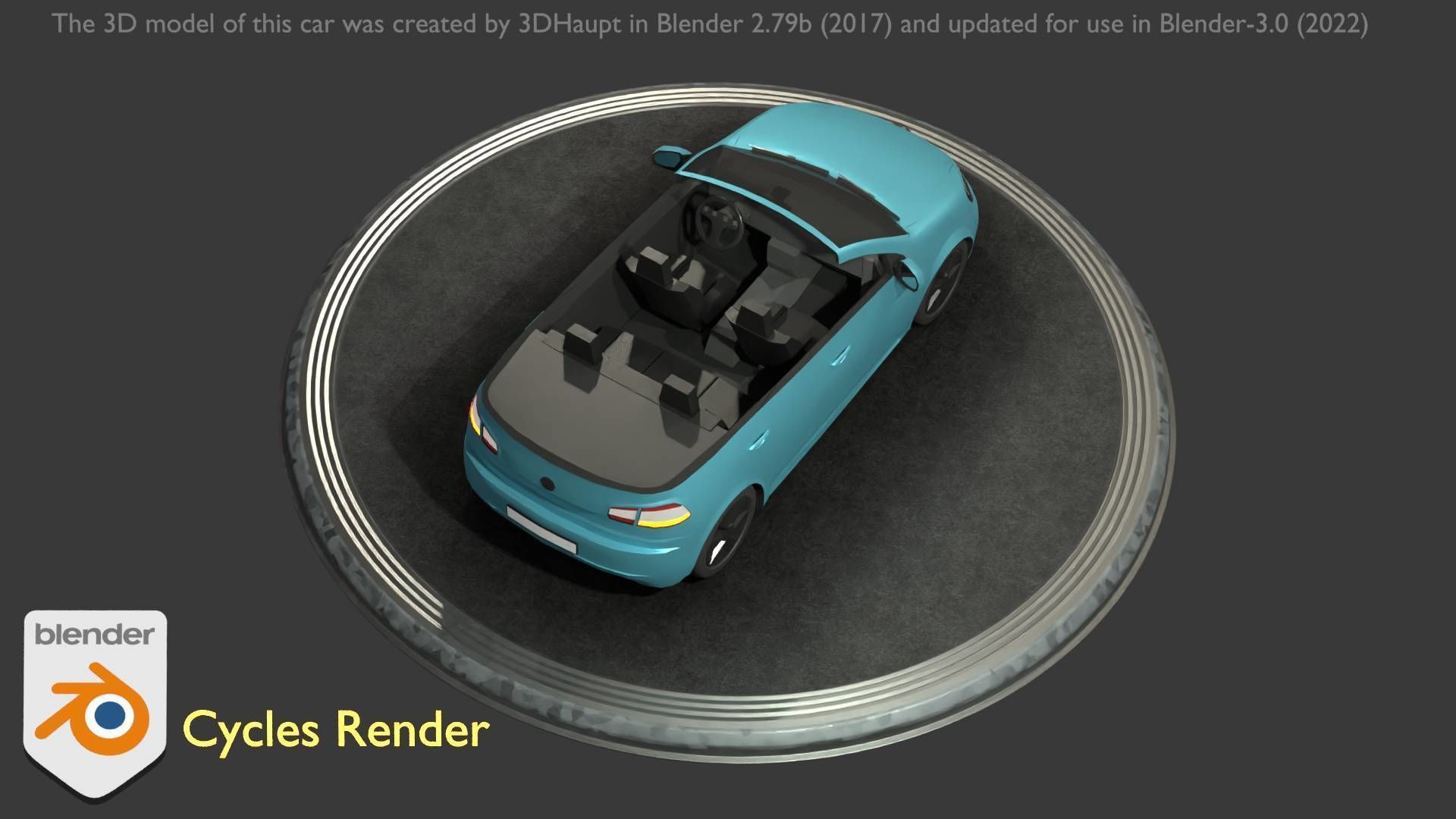 City Car 53 Compact Class Convertible Open Type-C Blue Low-poly 3D model_79