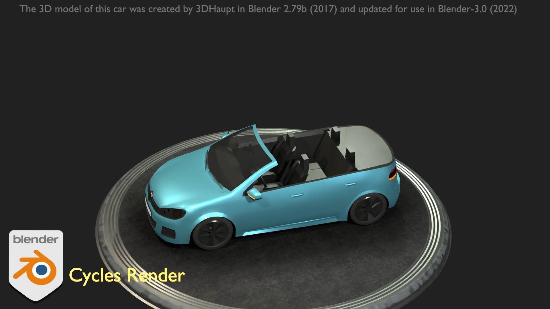 City Car 53 Compact Class Convertible Open Type-C Blue Low-poly 3D model_41