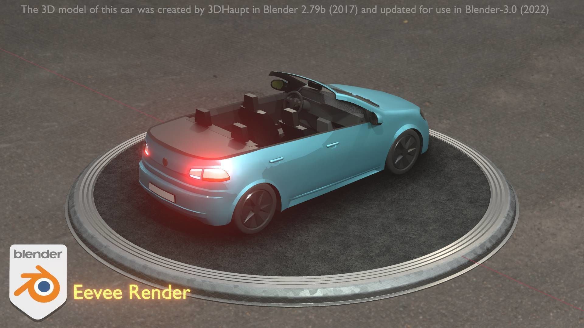 City Car 53 Compact Class Convertible Open Type-C Blue Low-poly 3D model_31