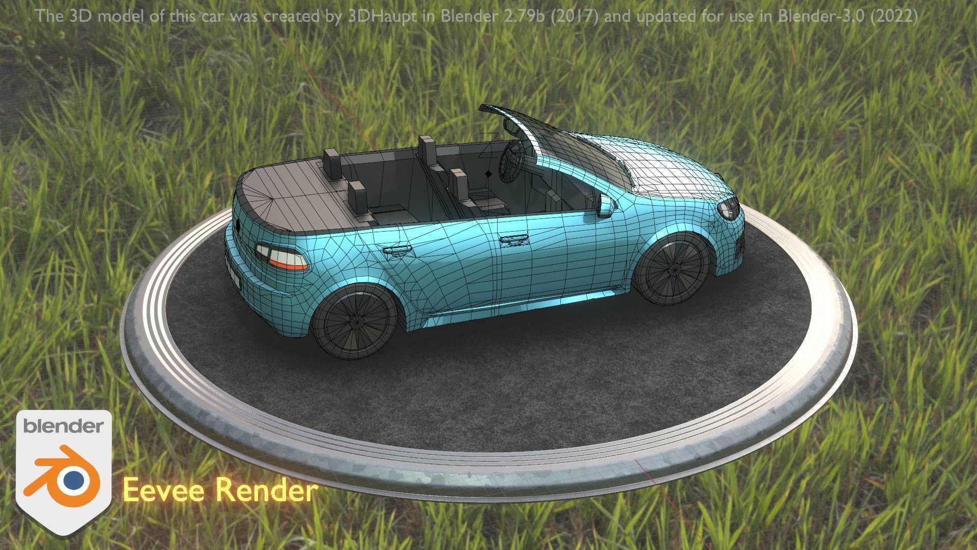 City Car 53 Compact Class Convertible Open Type-C Blue Low-poly 3D model_98