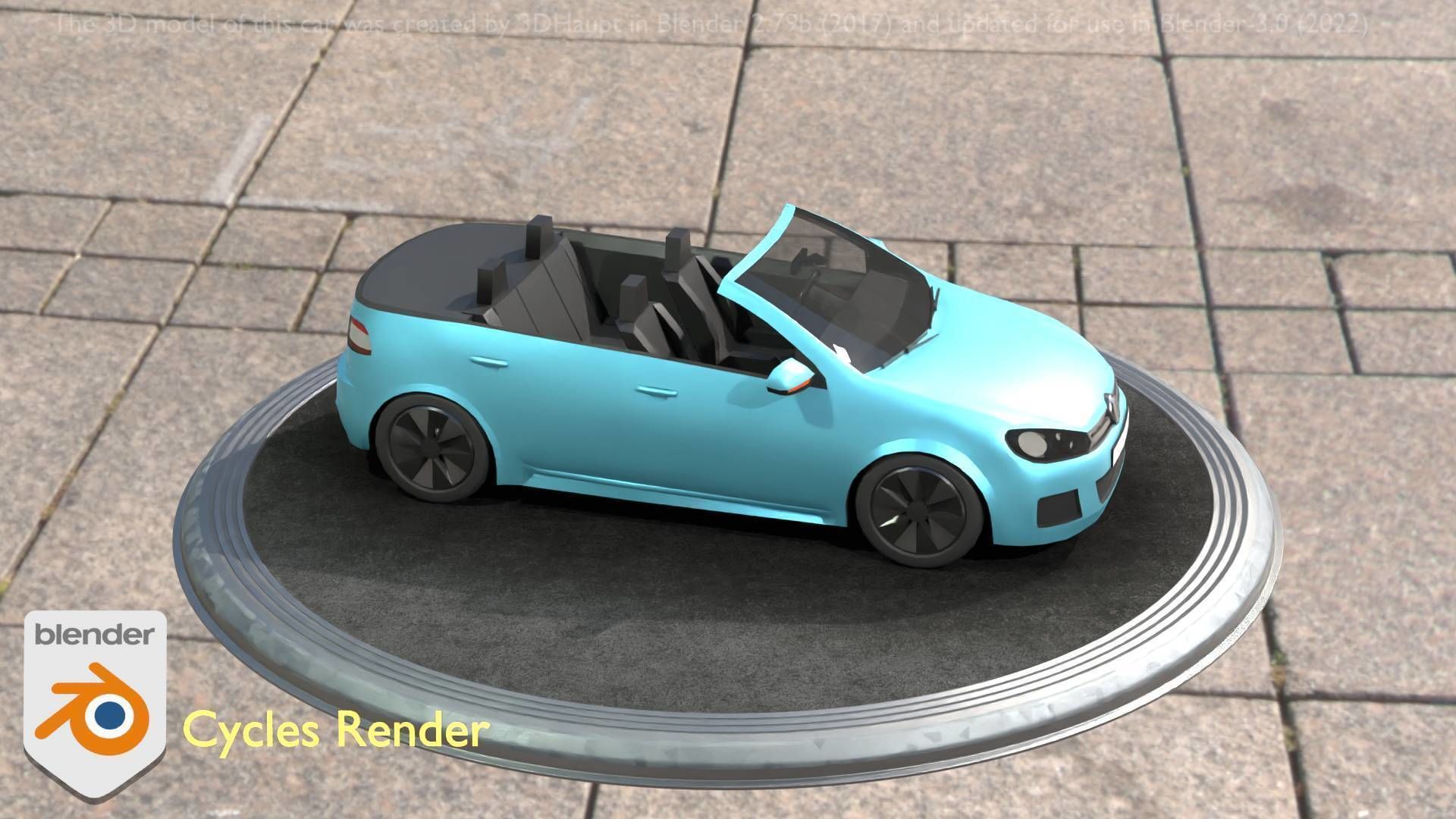 City Car 53 Compact Class Convertible Open Type-C Blue Low-poly 3D model_86
