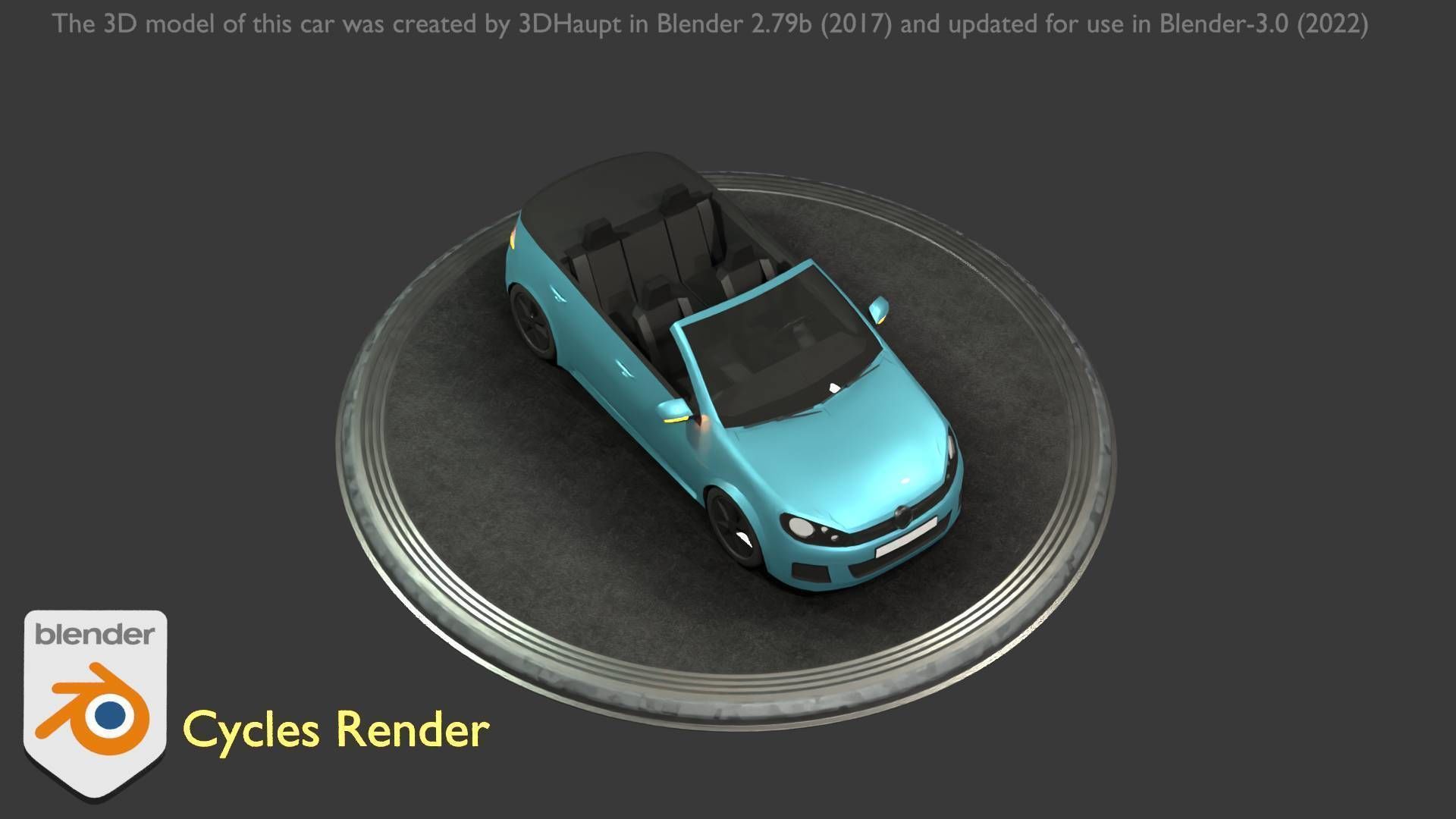 City Car 53 Compact Class Convertible Open Type-C Blue Low-poly 3D model_40