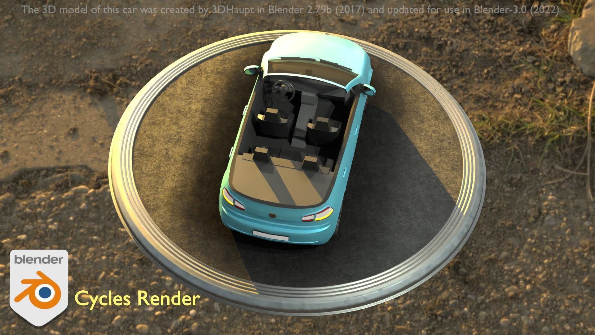 City Car 53 Compact Class Convertible Open Type-C Blue Low-poly 3D model_3