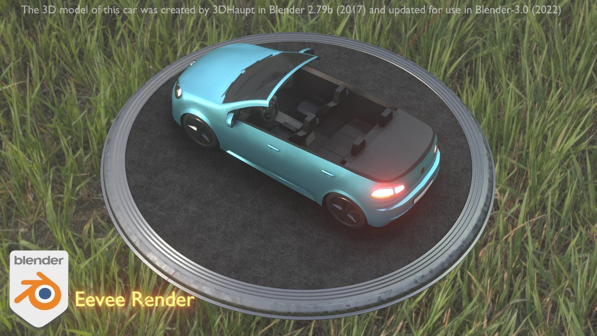 City Car 53 Compact Class Convertible Open Type-C Blue Low-poly 3D model_96