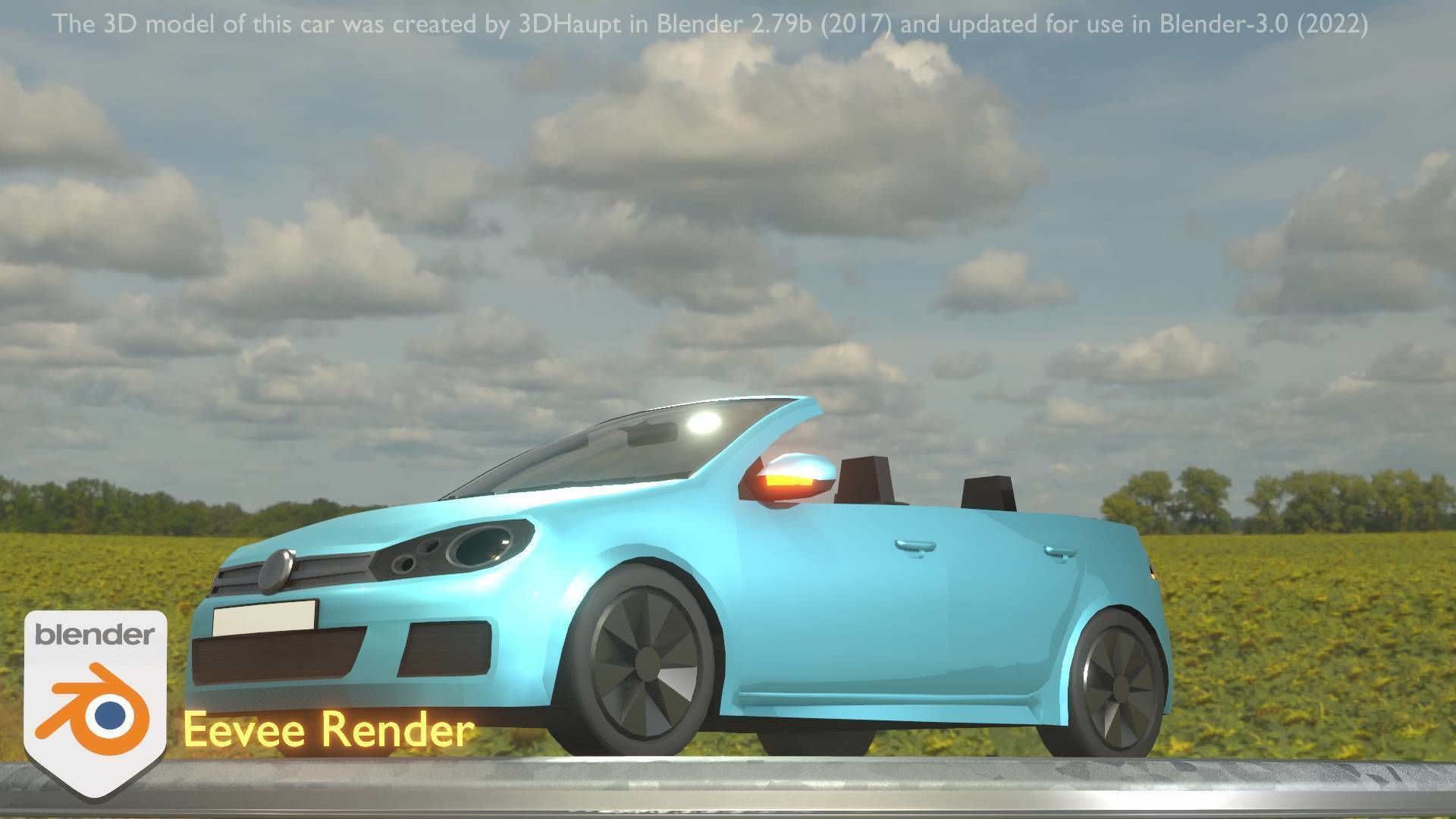 City Car 53 Compact Class Convertible Open Type-C Blue Low-poly 3D model_13