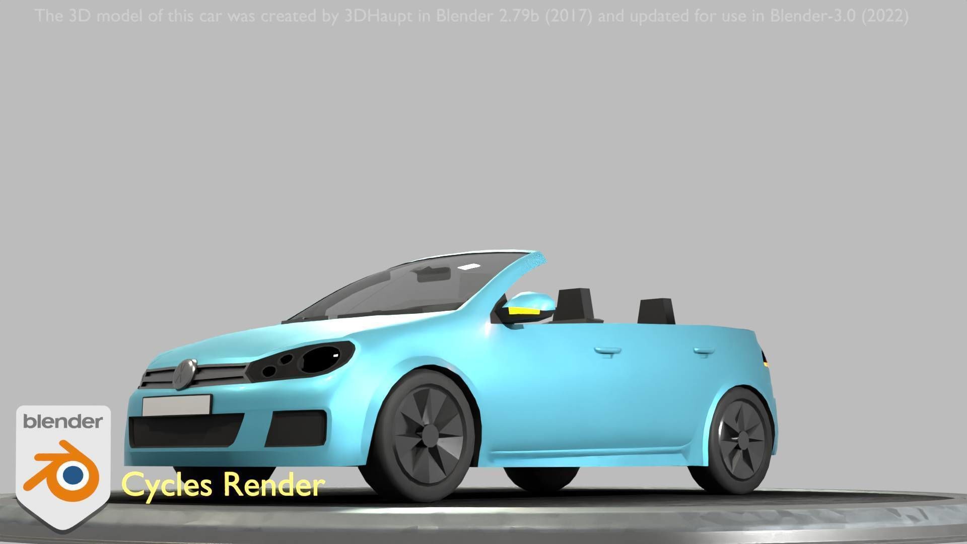 City Car 53 Compact Class Convertible Open Type-C Blue Low-poly 3D model_37