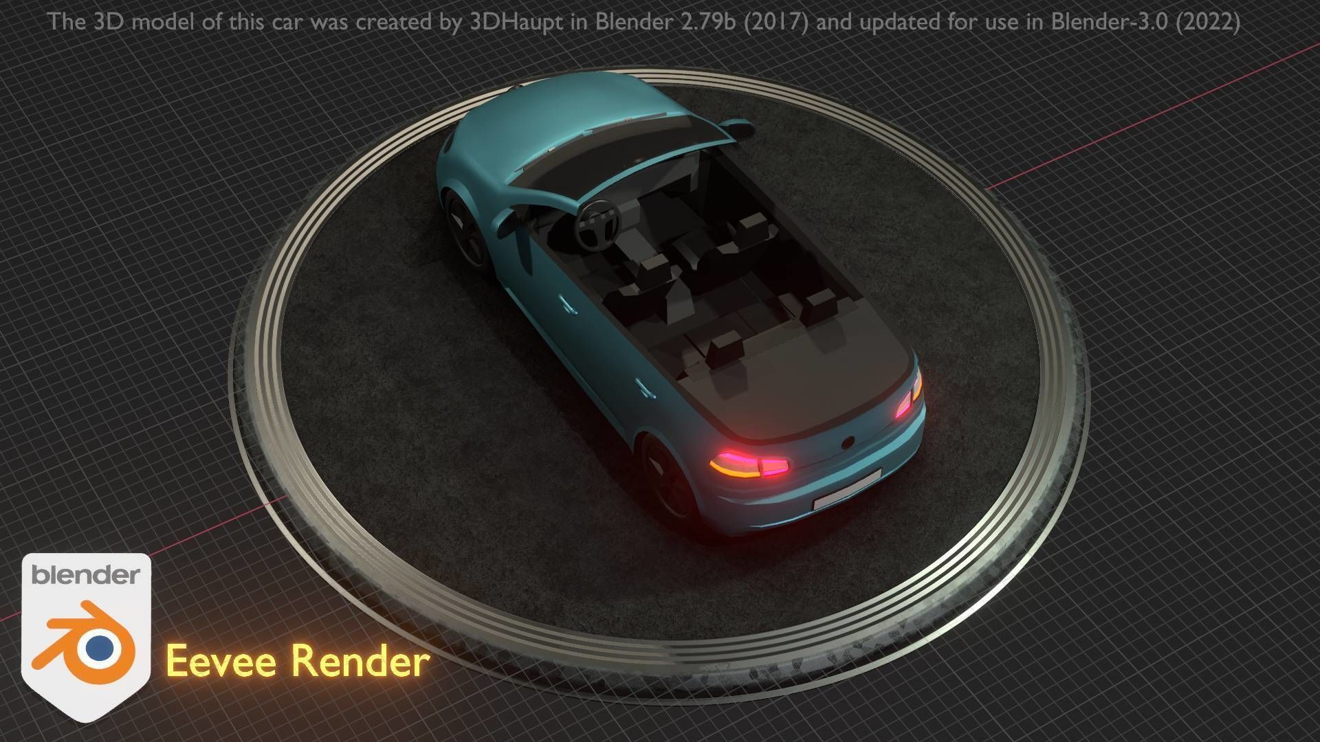 City Car 53 Compact Class Convertible Open Type-C Blue Low-poly 3D model_16